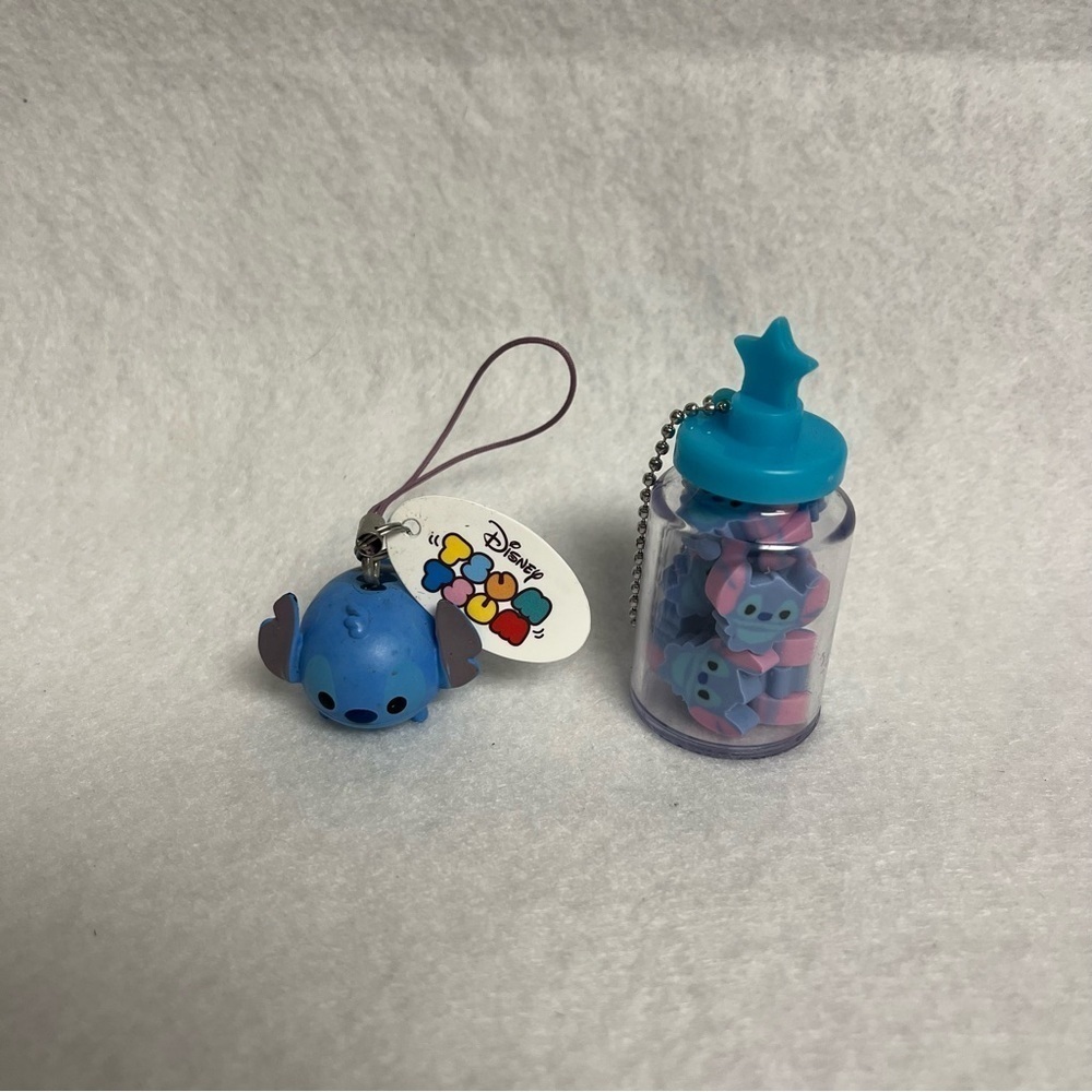 Stitch Tsum Tsum Charm & Bottle Of Tiny Erasers Disney Japan